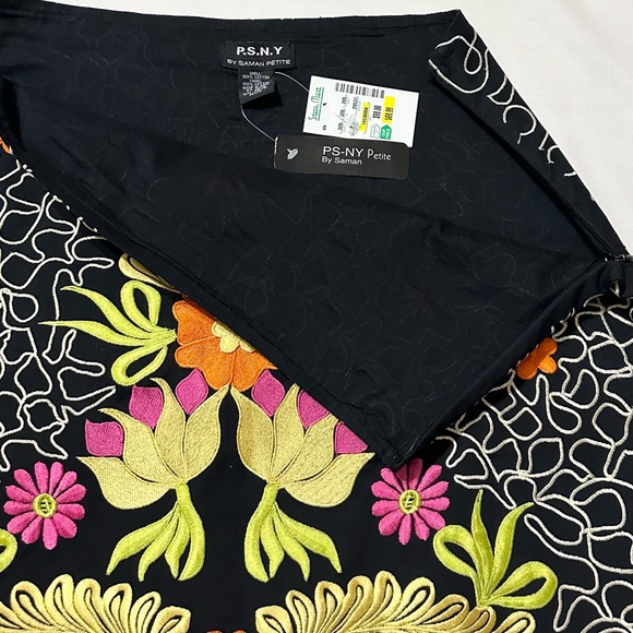 PSNY By Saman Petite Embroid Skirt, Fully Lined, Side-Zip, Black Multicolor- 12P - Picture 13 of 16